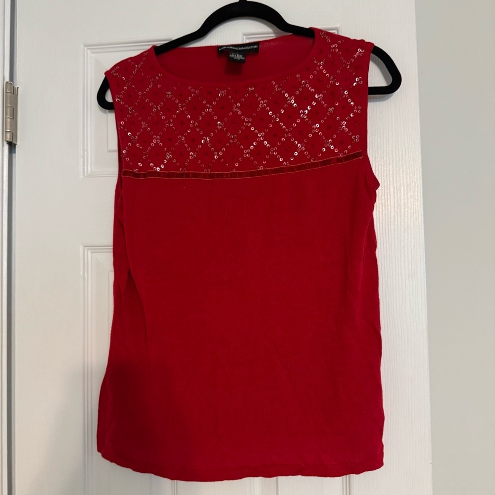 Norton Mcnaughton Knit‎ Tank Top Sequin Beaded Red Women’s Large Americana 90s